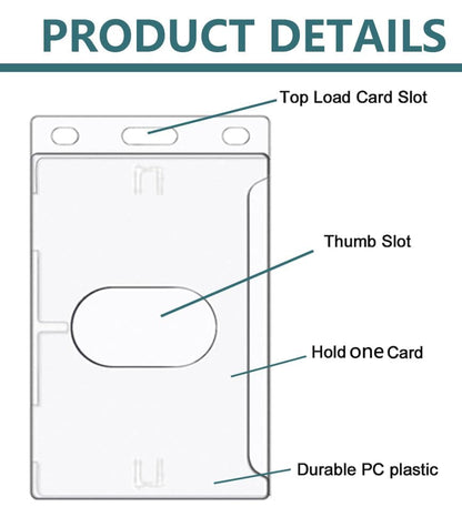 Hard Plastic Badge Holder, FadyRaye Clear ID Badge Name Card Holder with Easy Access Thumb Slot, Vertical Style, 2 Pack