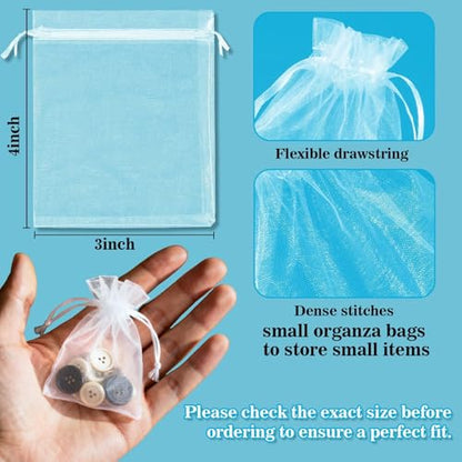 Sukh 100pcs Organza Bags 3"x4" - White Small Mesh Drawstring Gift Bags - color: White, size: 100 Count (3 x 4 Inches)