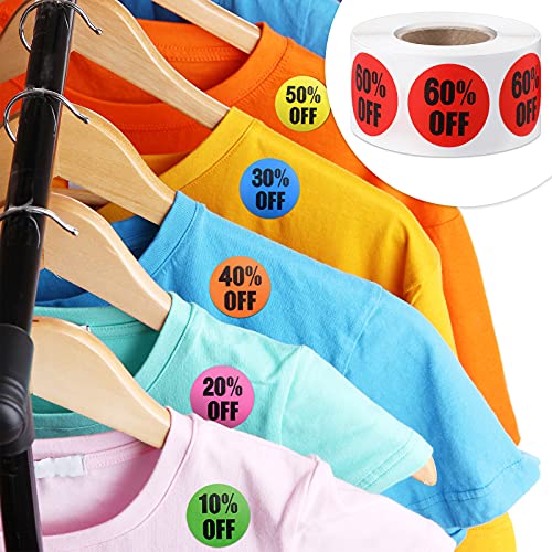Tenare 6 Rolls/3000 Pcs Percent Off Sticker 10 to 60 Percent, Vivid Style - style: Vivid Style