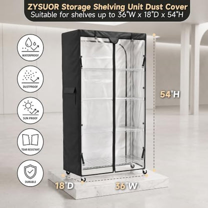 Wire Shelving Cover Fits 36" W x 18" D x 54" H Wire Rack - color: Black & Clear, size: 36"Wx18"Dx54"H