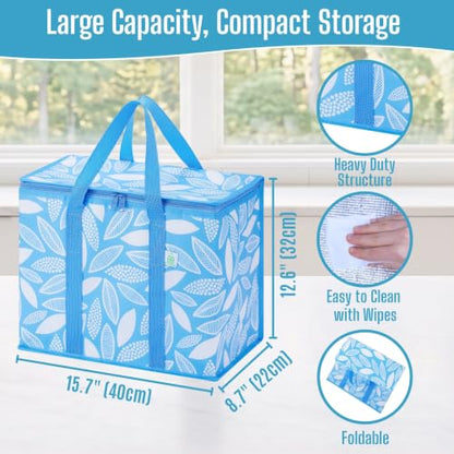 VENO 3 Pack Cooler Bag Insulated Grocery Bags for Food Delivery Heavy Duty - color: Spring Breeze, size: 3 Pack