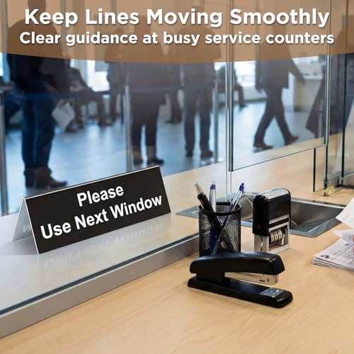 Yinkin 3 Pack Please Use Next Window 6" x 2" Acrylic Desk Sign V-shaped Double Sided Counter Sign for Office, Retail Store, Bank, DMV Queue Black/white