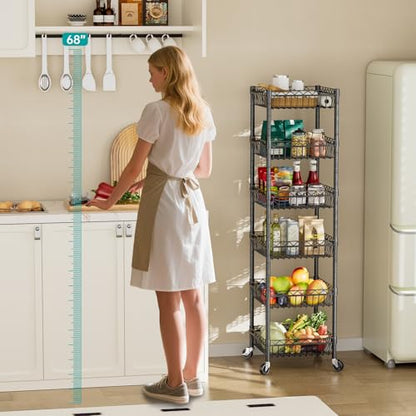 SINGAYE 6 Tier Shelf Wire Shelving Adjustable Storage Shelves Basket Rack - color: Black, size: 6-Tier[13.5"Dx13.5"Wx63"H]