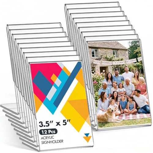 Ctosree 12 Pcs Acrylic L Shape Slant Desktop Photo Frame, 3.5 x 5 Inch - size: 3.5 x 5 Inch