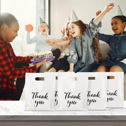 White Thank You Bags with Handles 100 Pack, 12 x 15 Inch 4.73 Mils Extra Thick Shopping Bags, Merchandise Retail Bags for Small Business Bulk (White)