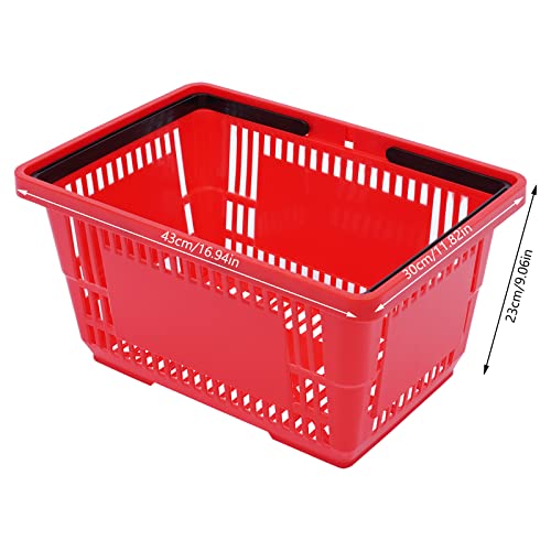 Shopping Basket, 17 * 12 * 9inch Set of 12 Freestanding Store Baskets w/Foldable Handle, Stackable Hand-held Basket for Supermarket, Retail, Bookstore, Red