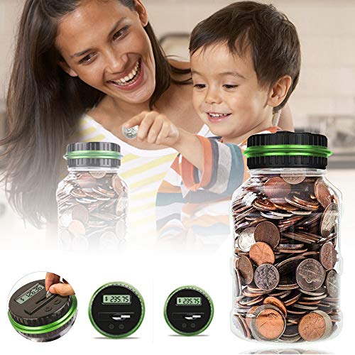 Digital Counting Money Jar, Digital Coin Counter with LCD Display Large Capacity Money Saving Box for Kids Adults as Gift on Christmas,Birthday (Green) - color: Green