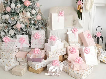 HUIHUANG Pink Bows for Gift Wrapping 12 PCS Light Pink Satin Pull Gift Bows - color: Pink, size: 1 Pack (12 bows, 4 in x 8 in)
