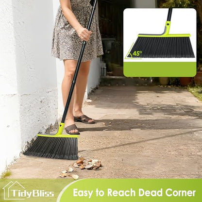 TidyBliss 4 Packs Outdoor Broom Heavy Duty with 56” Long Handle (Green)