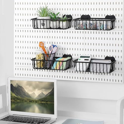 Maxdot 4 Pcs Pegboard Baskets with Hook, Compatible with IKEA Skadis, Black