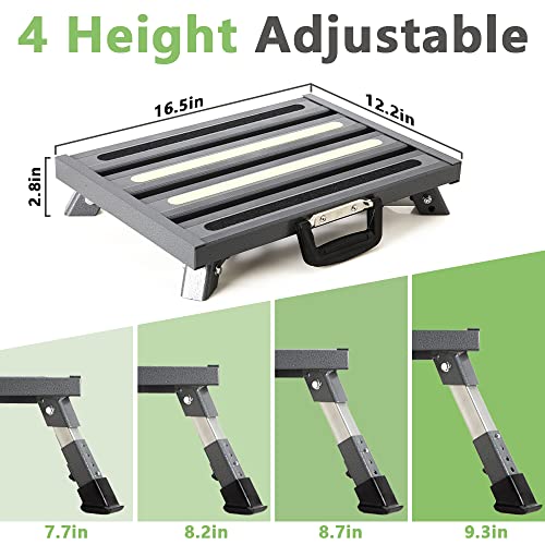 Aluminum RV Step Stool, 4-Level Adjustable Folding, Gray - color: Gray+reflective Yellow