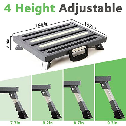 Aluminum RV Step Stool, 4-Level Adjustable Folding, Gray - color: Gray+reflective Yellow