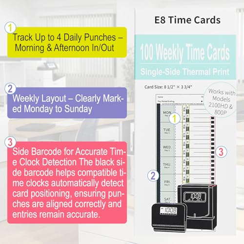 600 E8 Weekly Thermal Time Cards, Compatible with Lathem 2100HD & 800P