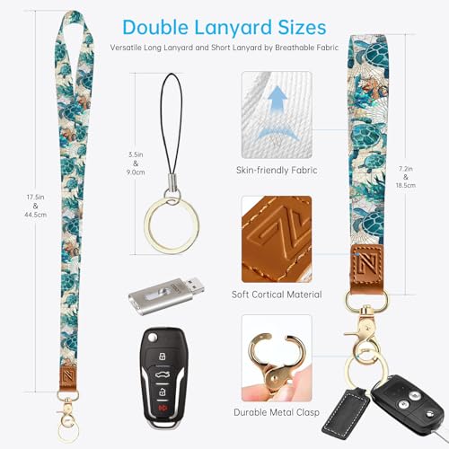 2-in-1 ID Badge Holder & Lanyard Wallet，Cute Zippered Pouch Sea Turtle 2 - color: Sea Turtle 2