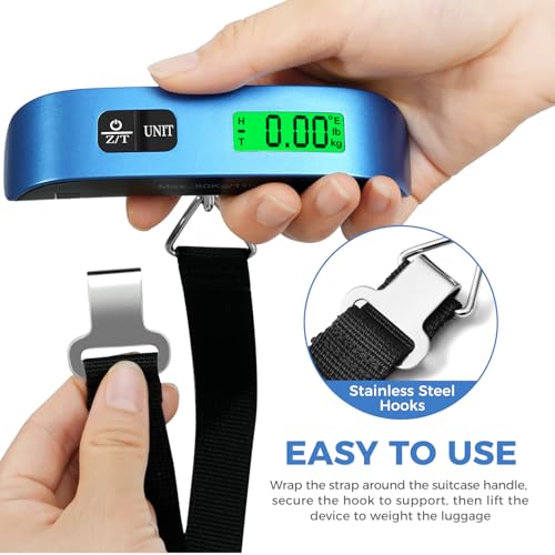 BAGAIL Digital Luggage Scale, 110lbs Hanging Baggage Scale with Backlit LCD Display, Portable Suitcase Weighing Scale, Travel Luggage Weight Scale with Hook, Strong Straps for Travelers - color: Blue