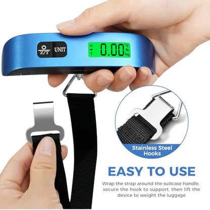 BAGAIL Digital Luggage Scale, 110lbs Hanging Baggage Scale with Backlit LCD Display, Portable Suitcase Weighing Scale, Travel Luggage Weight Scale with Hook, Strong Straps for Travelers - color: Blue