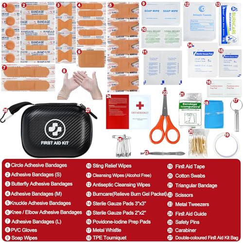 Small First Aid Kit - 185 Pieces Waterproof Emergency Kit for Home, Car, Travel, Camping, Hiking & Outdoor - Portable Hard Case Survival Kit with Premium Supplies(Black/White) - size: S-185Piece