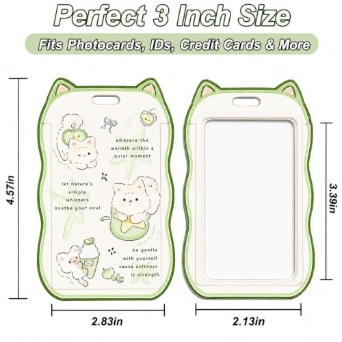 AZY Green Cat Ear Photocard Holder, ID Badge Holder with Lanyard Set | badge-holders - color: Green