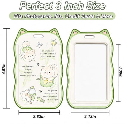AZY Green Cat Ear Photocard Holder, ID Badge Holder with Lanyard Set | badge-holders - color: Green