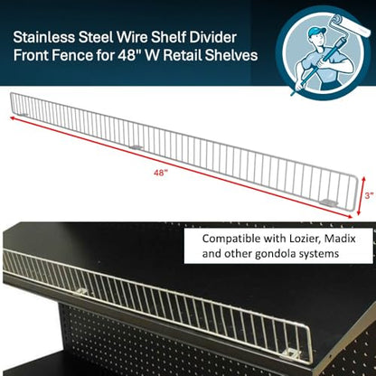 Wire Shelf Front Fence Guard Rail for Gondola Retail Shelves, 3"H x 48"L - color: Silver