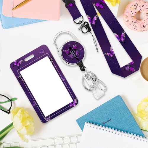 Christian Badge Holder with Lanyard ID Badge Holder Gift for Teacher Adult - color: Christian-purple