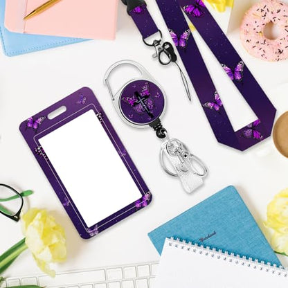 Christian Badge Holder with Lanyard ID Badge Holder Gift for Teacher Adult - color: Christian-purple