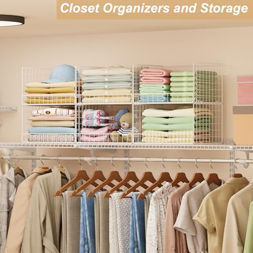 Huxitocan 6-Tier Stackable Closet Organizers and Storage Basket - Foldable Closet Shelf Organizer System, Sturdy Metal Space-Saving Clothes Storage Bins for Wardrobe, White(Patent Pending) - size: 6-Tier