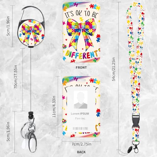 Autism Awareness Lanyard with ID Badge Holder and Retractable Badge Reel - color: Autism Puzzle Bow