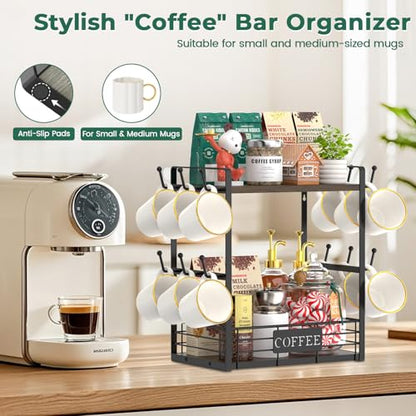EsLuker.ly Coffee Mug Cup Holder Tree Bar Station Organizer, 2 Tier Brown - color: Brown + Black