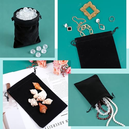 Gabotrie 30 Pcs Velvet Drawstring Bags, Velvet Gift Bag, 7 x 5 Inch, Black - color: Black