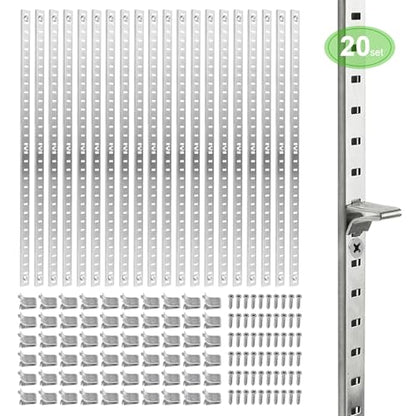 20 Sets 17 Inch Pilaster Shelf Brackets, Adjustable Mortise Mount Shelf Rails with 3 Pilaster Clips and Screws for Wall Shelving System