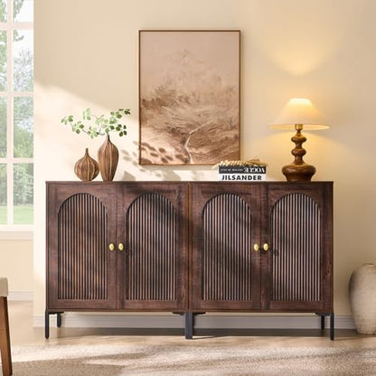 IFGET 61.75" W Modern Arched Sideboard Buffet Cabinet with Storage, Brown - color: Brown, size: 2 Pieces
