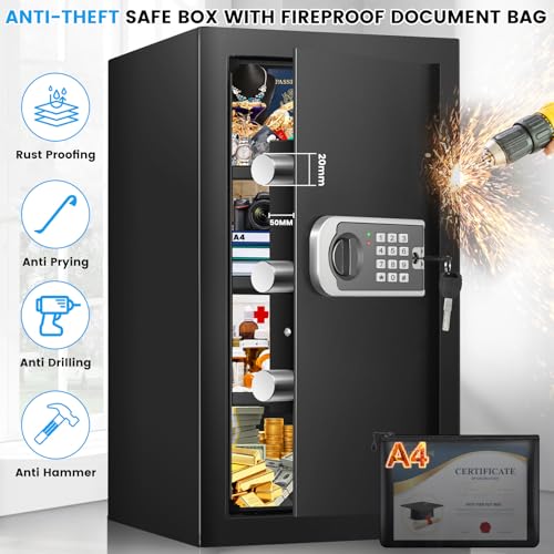 23.6" Tall Large Home Safe, 4.6 Cuft Safe Box with Fireproof Waterproof Bag - size: 4.6 Cuft