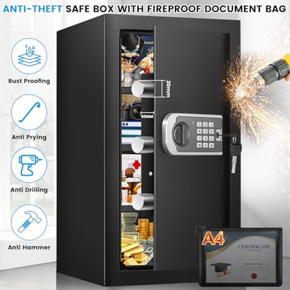 23.6" Tall Large Home Safe, 4.6 Cuft Safe Box with Fireproof Waterproof Bag - size: 4.6 Cuft