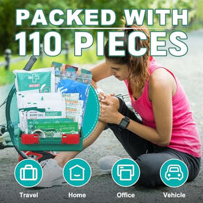 General Medi 110 Pieces Small First Aid Kit - HardCase First Aid Box - Contains Premium Medical Supplies for Travel, Home, Office, Vehicle, Camping, Workplace & Outdoor - size: 110 Pieces