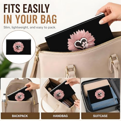 Money Bag with Zipper, Cute PU Leather Cash Bags, Portable Bank Bag Money Pouch for Cash, Coins, Checks, Receipts, Invoices Cosmetics Tools, Deposit Bag for Office Travel, Pink Sunflower - color: Pink Sunflower