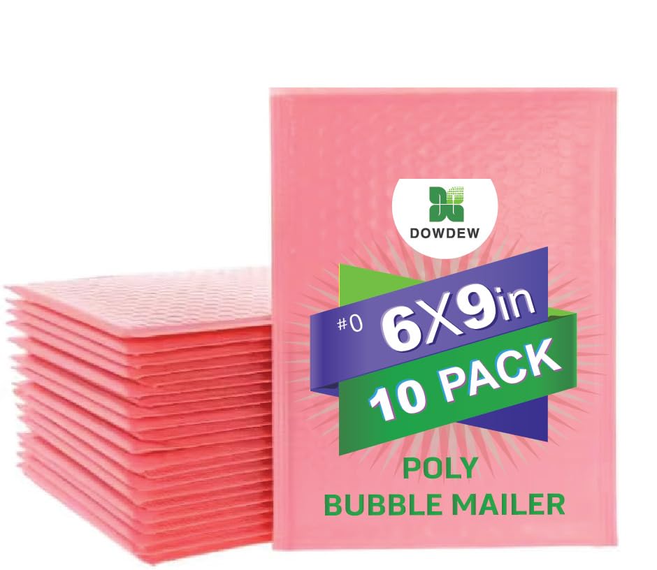 Water Resistant Bubble Envelope Mailers [10 Pack] 6 inch x 9 inch #0 Pink Poly Padded Shipping Envelopes Self Sealing Cushioned Packaging Bags