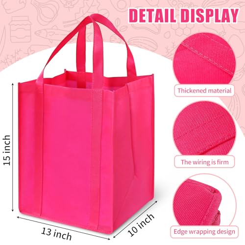 12 Pack Heavy Duty Reusable Grocery Bags - Large Shopping Totes Reinforced Handles, Holds 40 lbs, Foldable and Washable (Red) - color: Red