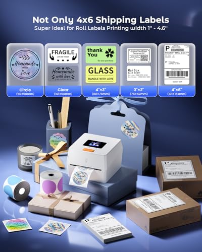 Phomemo Thermal Label Printer with Touchable Screen, 4x6 Bluetooth Shipping Label Printer with Built-in Label Holder, D420D White Thermal Printers for Small Business, Compatible with USPS, Tiktok - color: White