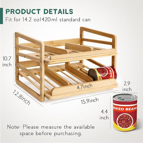 Yumkfoi Rolling Bamboo Can Organizer Rack, Stackable Can Storage - style: For 24 cans with rolling filling design