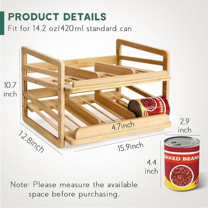 Yumkfoi Rolling Bamboo Can Organizer Rack, Stackable Can Storage - style: For 24 cans with rolling filling design