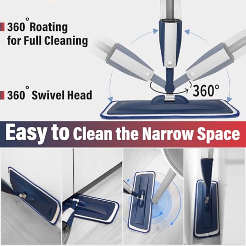 Spray Mop for Floor Cleaning, 2 Pack with Refillable Bottles & Pads - color: Red Blue