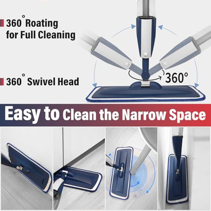 Spray Mop for Floor Cleaning, 2 Pack with Refillable Bottles & Pads - color: Red Blue