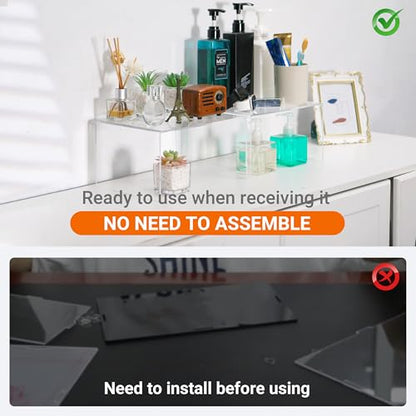 Clear Acrylic Cabinet Organizer Shelf 4Pcs, Stackable Cabinet Shelves, Dish Organizer for Cabinet, Kitchen Cabinet Organizer Riser, Pantry Cupboard Storage for Spice Bottles, Mugs, Small Plates & Jars