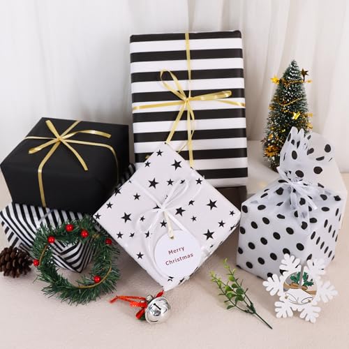 BEISHIDA 100 Sheets Black White Tissue Paper Bulk for Gift Wrapping Bags - color: 5bws100