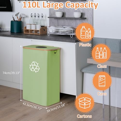 iEGrow 110L Recycling Bins for Kitchen,29Gal Recycle Bins with Lid,Green - color: Green, size: 29 Gallons - No Wheels