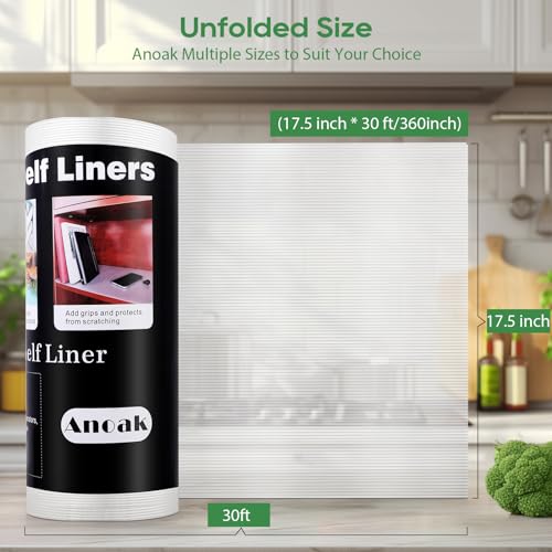 Anoak Shelf Liner Cabinet Liner, Non Adhesive Drawer Liner, Washable 17.5 Inch x 30 FT(360 Inch) Waterproof Durable Non-Slip Shelf Liner for Kitchen, Drawer, Refrigerator Stripe Clear - size: 17.5"W x 360"L