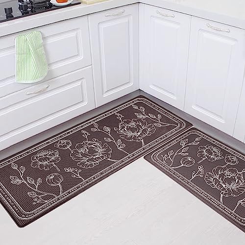 Kitchen Floor Mat Set of 2, Anti Fatigue Kitchen Mat 17"x47"+17"x29" - color: Brown, size: 17"x47"+17"x29"