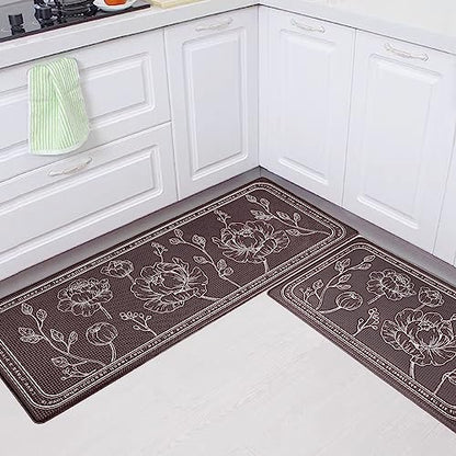 Kitchen Floor Mat Set of 2, Anti Fatigue Kitchen Mat 17"x47"+17"x29" - color: Brown, size: 17"x47"+17"x29"