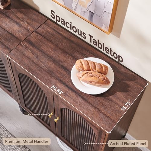 IFGET 92.63" W Modern Arched Sideboard Buffet Cabinet with Storage, Brown - color: Brown, size: 3 Pieces